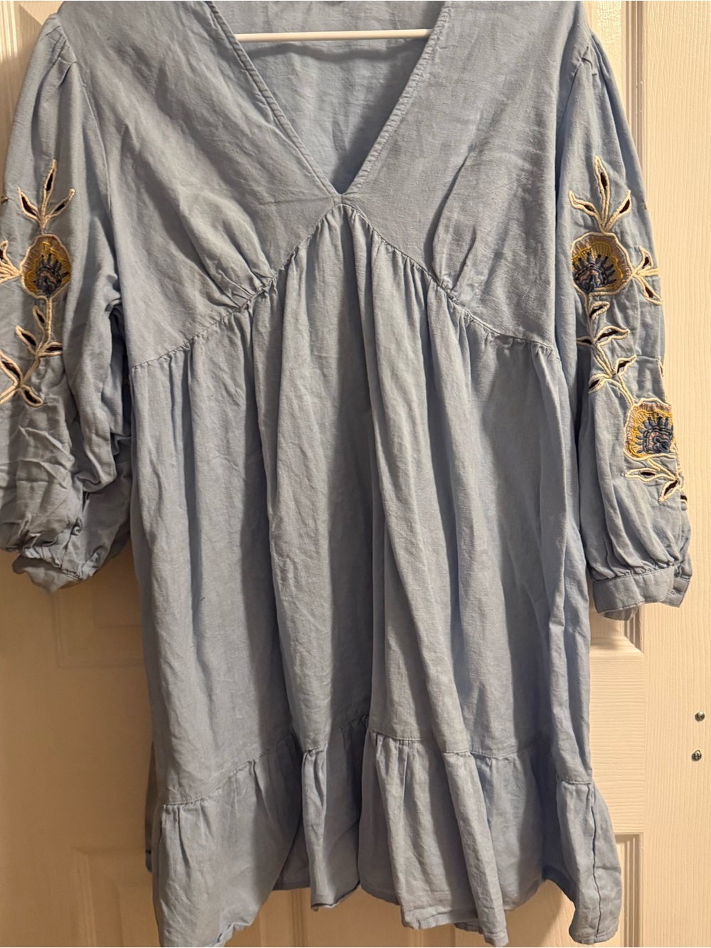 Zara Light Blue Linen-Blend Top